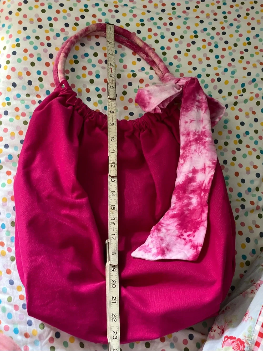 NWOT Hot Pink Women's Shoulder Bag Tie Dye Bow and Handle Accent Tote Boho